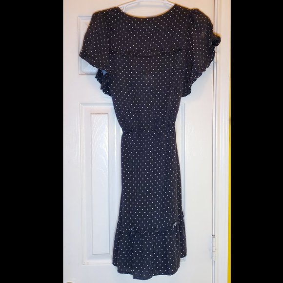 GAP Heart Polka Dot Tie Ruffle Sleeved Dress black and white M - Picture 2 of 8